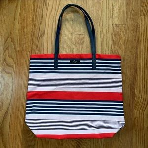 Kate Spade canvas tote with leather handles 💙🤍 💗 navy white and pink